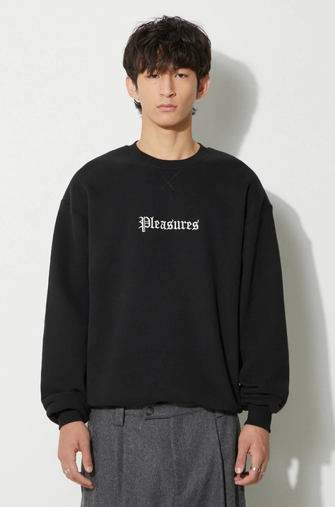 Кофта PLEASURES Recipe Crewneck чоловіча колір чорний з аплікацією P23F021 BLACK