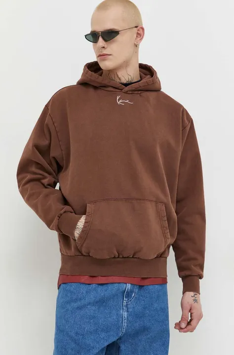 Karl Kani bluza bawełniana męska kolor brązowy z kapturem gładka