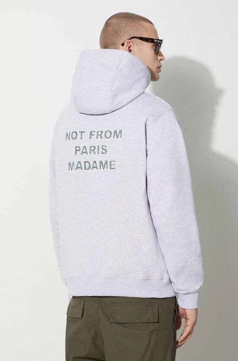 Βαμβακερή μπλούζα Drôle de Monsieur Le Hoodie Slogan χρώμα: γκρι, με κουκούλα, C-HO143-CO093-GY