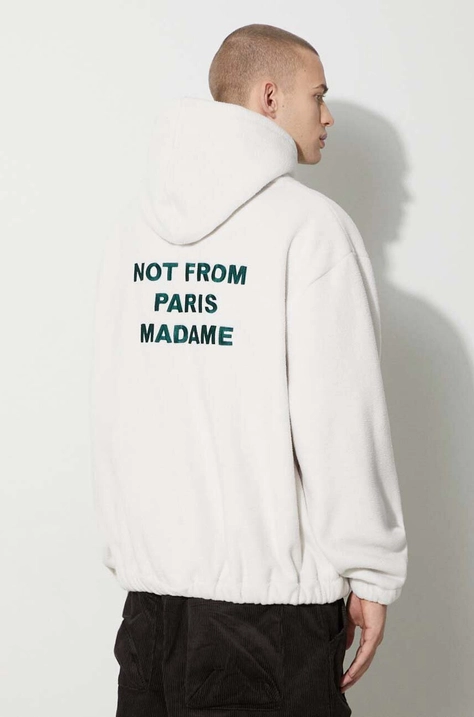 Поларен суичър Drôle de Monsieur Le Hoodie Polaire Slogan в бежово с качулка с апликация C-HO139-PL019-CM