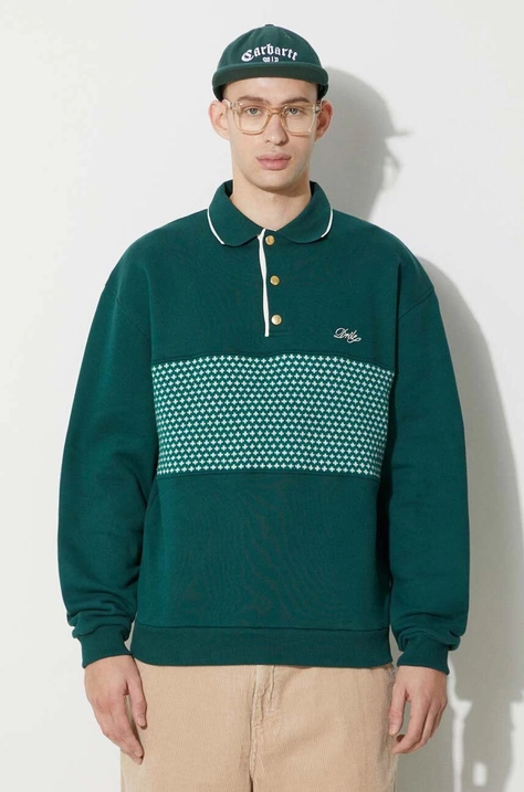 Drôle de Monsieur cotton sweatshirt Le polo Jacquard men's green color C-PL118-CO093-DGN