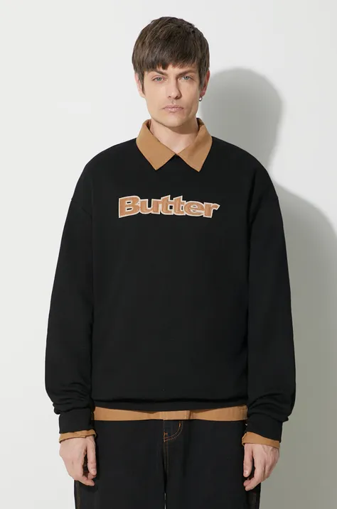 Butter Goods sweatshirt Felt Logo Applique Crewneck men's black color BGQ423D20904