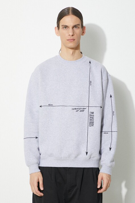 Кофта PLEASURES Intersection Crewneck мужская цвет серый с аппликацией P23W024.GREY