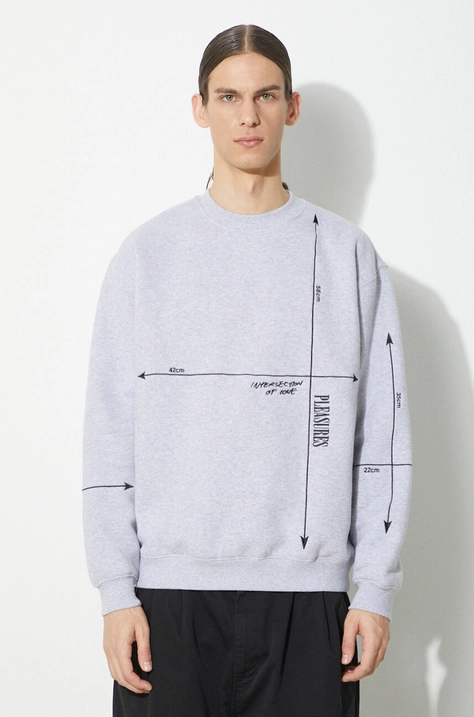 Кофта PLEASURES Intersection Crewneck мужская цвет серый с аппликацией P23W024.GREY