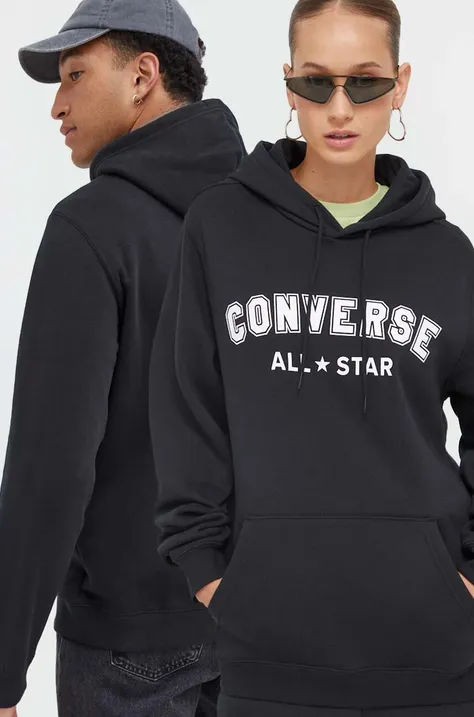 Dukserica Converse boja: crna, s kapuljačom, s tiskom