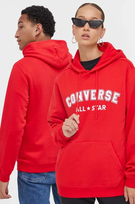 Converse bluza kolor czerwony z kapturem z nadrukiem
