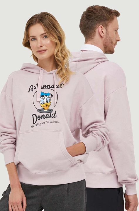 Bavlnená mikina United Colors of Benetton x Disney ružová farba, s kapucňou, vzorovaná