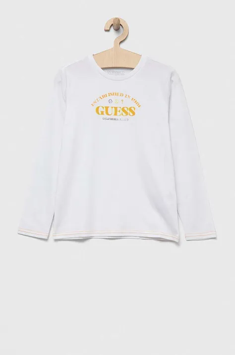 Dječja pamučna majica dugih rukava Guess boja: bijela, s tiskom