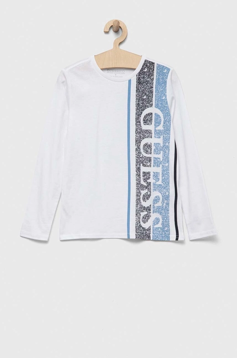 Guess longsleeve bawełniany dziecięcy kolor biały z nadrukiem