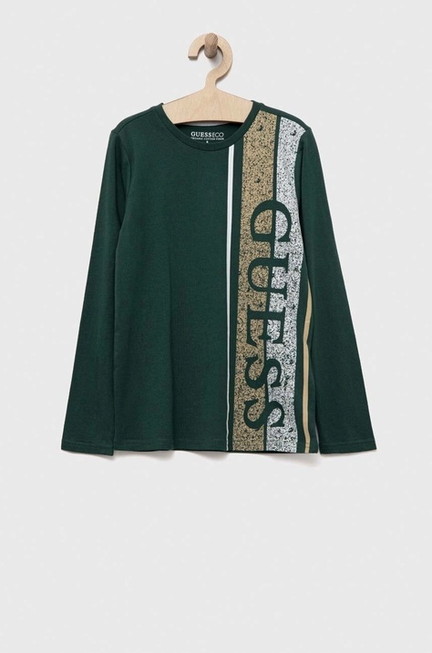 Guess longsleeve din bumbac pentru copii culoarea verde, cu imprimeu