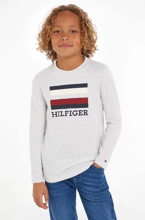 Dětská bavlněná košile s dlouhým rukávem Tommy Hilfiger šedá barva, s potiskem