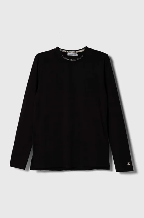 Otroška bombažna majica z dolgimi rokavi Calvin Klein Jeans črna barva