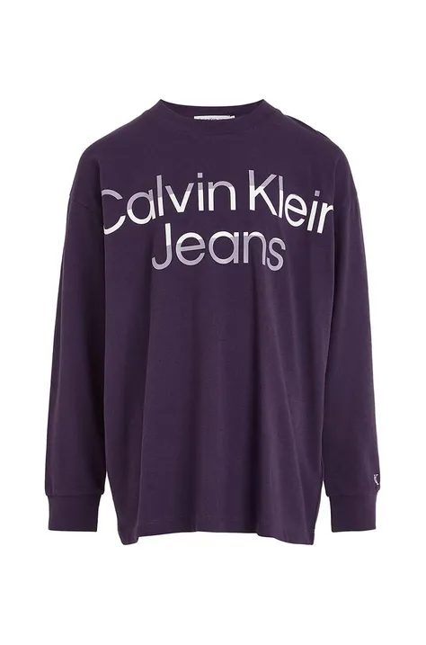 Otroška bombažna majica z dolgimi rokavi Calvin Klein Jeans vijolična barva