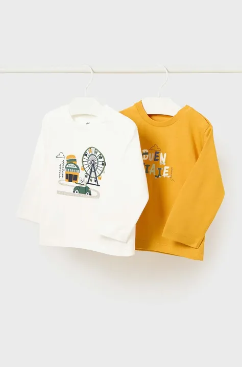 Pamučna majica dugih rukava za bebe Mayoral 2-pack boja: žuta, s tiskom