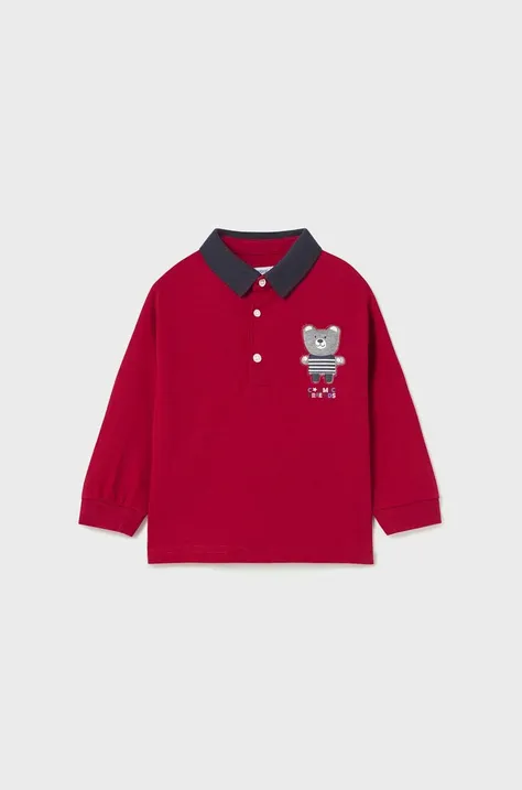 Tričko s dlhým rukávom pre bábätká Mayoral červená farba, s potlačou