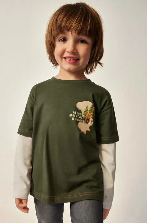 Dětská bavlněná košile s dlouhým rukávem Mayoral zelená barva, s potiskem