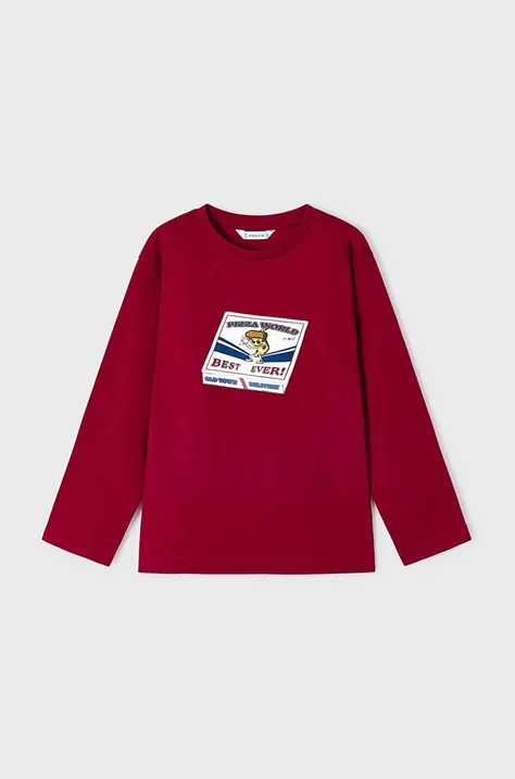 Dětské bavlněné tričko s dlouhým rukávem Mayoral červená barva, s potiskem