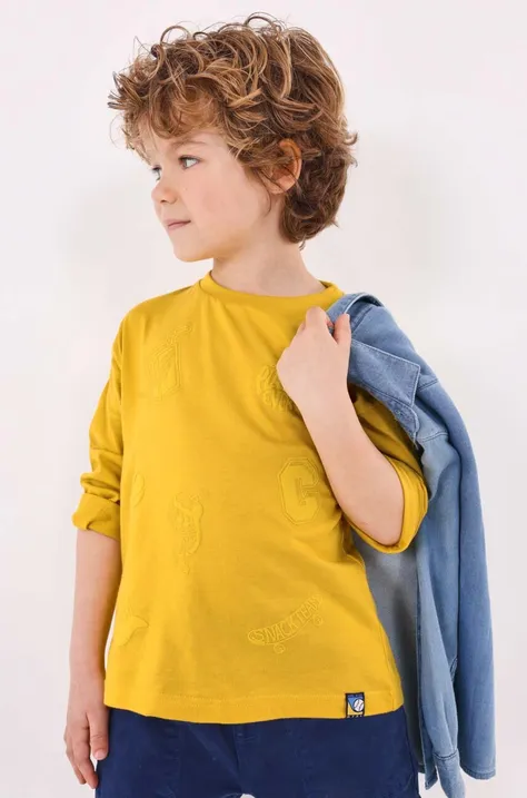 Хлопковый детский лонгслив Mayoral цвет жёлтый с принтом