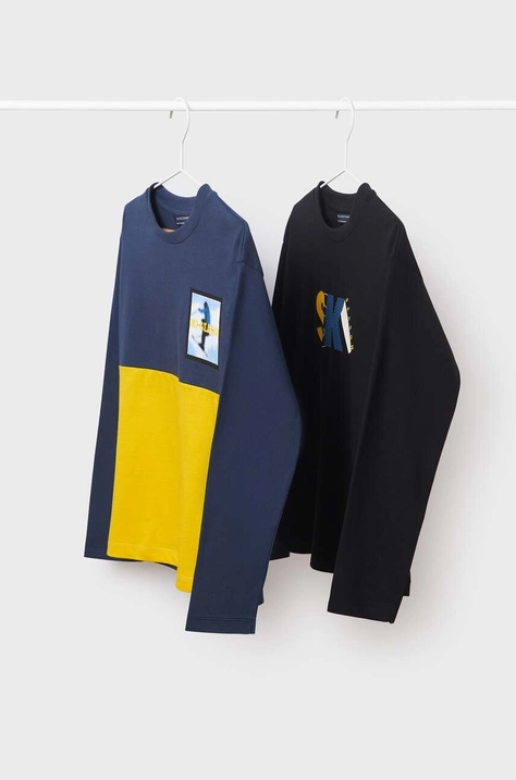 Mayoral longsleeve bawełniany dziecięcy 2-pack kolor czarny z nadrukiem