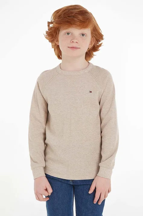 Detská bavlnená košeľa s dlhým rukávom Tommy Hilfiger béžová farba, jednofarebný