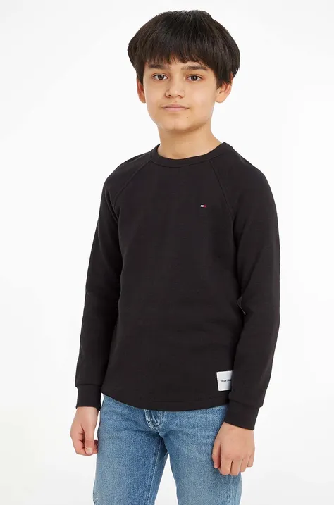 Otroška bombažna majica z dolgimi rokavi Tommy Hilfiger črna barva