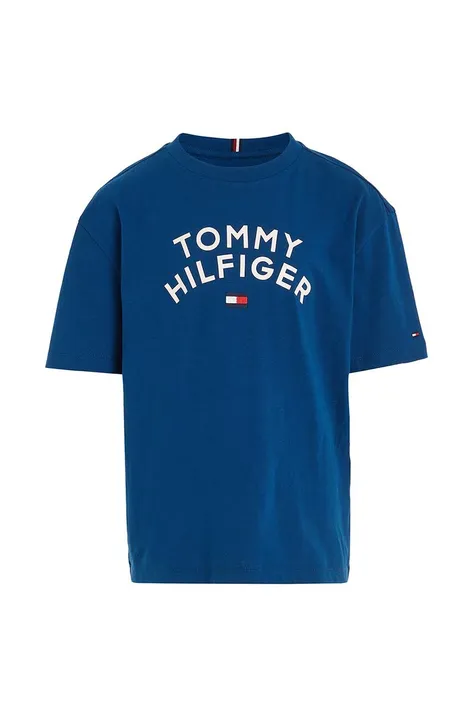 Tommy Hilfiger t-shirt bawełniany dziecięcy kolor niebieski z nadrukiem