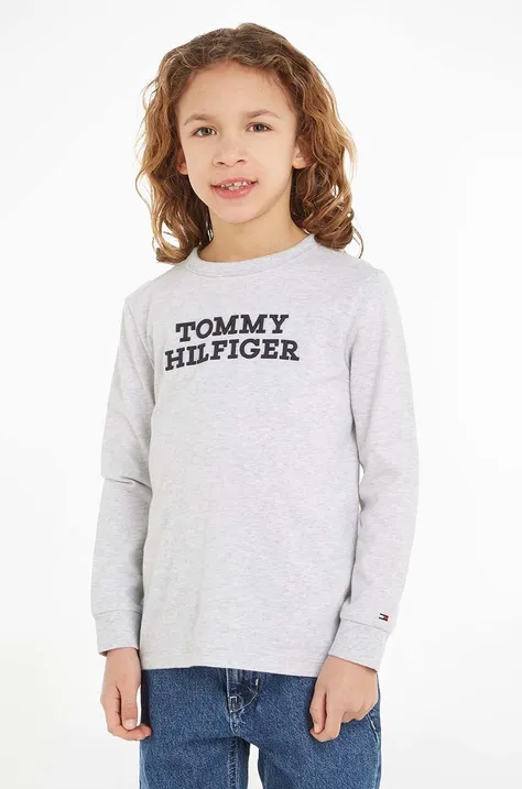 Дитячий бавовняний лонгслів Tommy Hilfiger колір сірий меланж