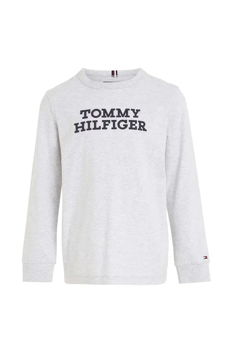 Dječja pamučna majica dugih rukava Tommy Hilfiger boja: siva, melanž