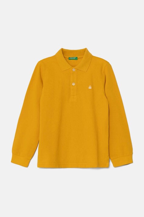 United Colors of Benetton longsleeve bawełniany dziecięcy kolor żółty gładki