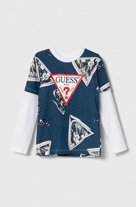 Guess longsleeve bawełniany dziecięcy kolor niebieski wzorzysty