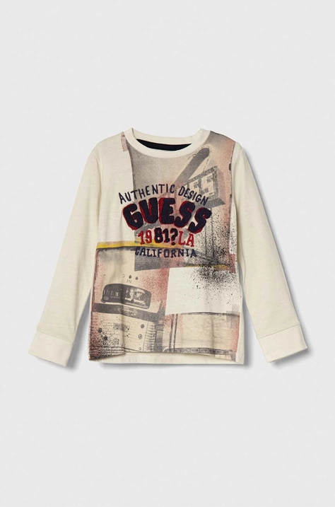 Guess longsleeve bawełniany dziecięcy kolor beżowy wzorzysty