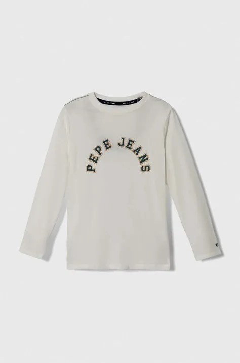 Pepe Jeans longsleeve din bumbac pentru copii culoarea alb, cu imprimeu