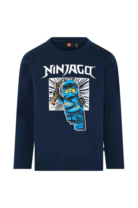 Lego longsleeve din bumbac pentru copii culoarea albastru marin, cu imprimeu