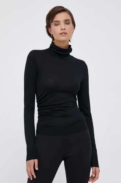 Tričko s dlhým rukávom Calvin Klein dámsky, čierna farba, s rolákom
