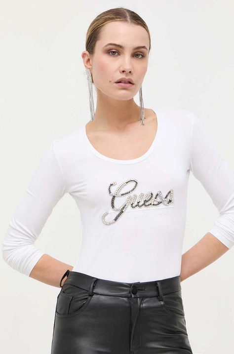 Блуза с дълги ръкави Guess в бяло