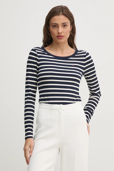 Tommy Hilfiger longsleeve femei, culoarea albastru marin, WW0WW38869