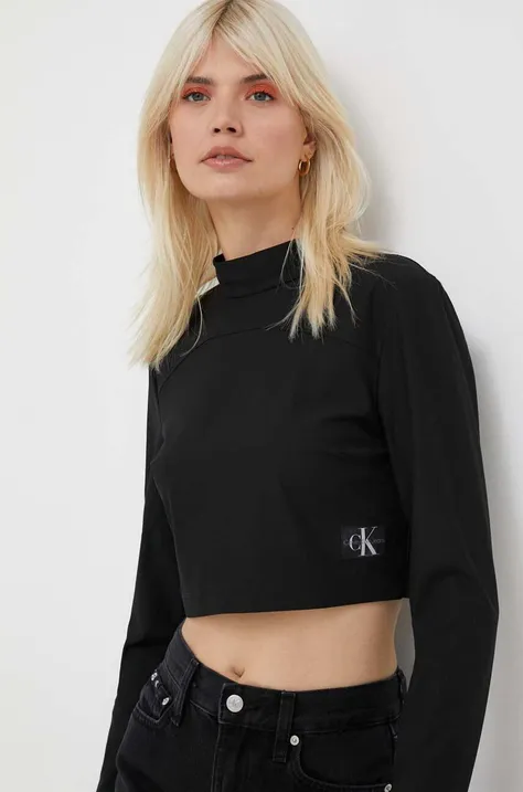 Majica z dolgimi rokavi Calvin Klein Jeans ženski, črna barva