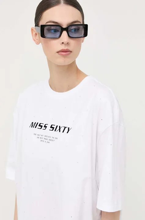 Bavlnené tričko Miss Sixty biela farba