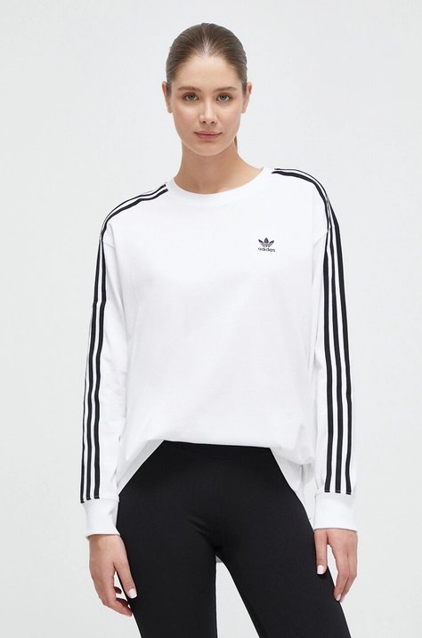 Бавовняний лонгслів adidas Originals колір білий