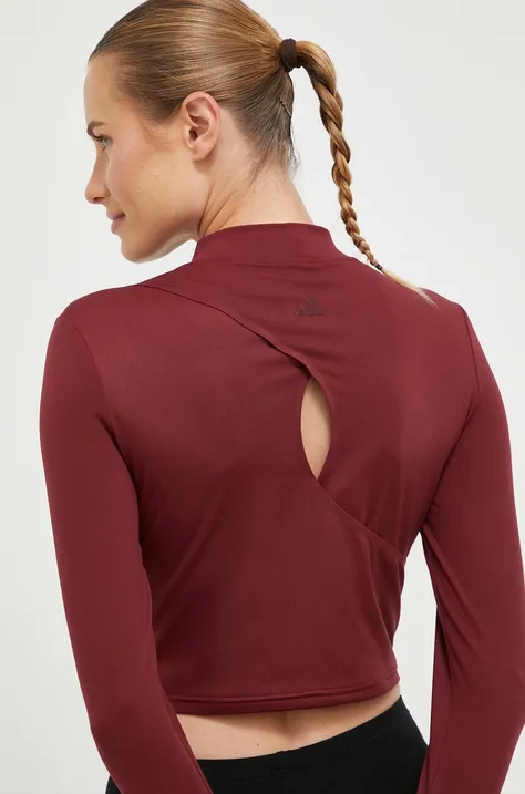Блуза с дълги ръкави за йога adidas Performance Studio в бордо с ниско поло