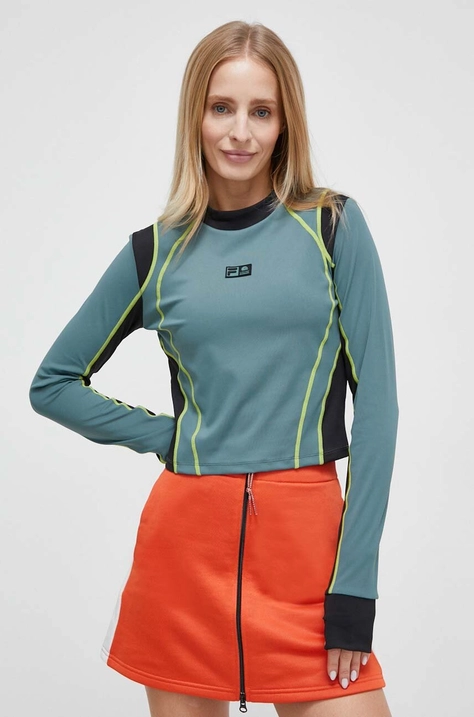 Fila longsleeve VR46 damski kolor zielony z półgolfem