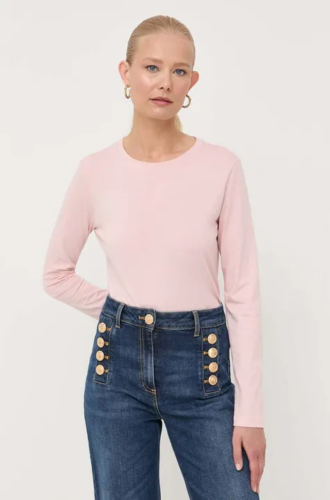 Bavlnené tričko s dlhým rukávom Armani Exchange ružová farba