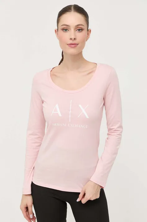 Pamučna majica dugih rukava Armani Exchange boja: ružičasta