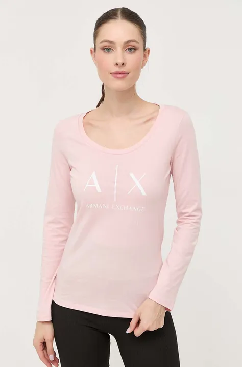 Armani Exchange longsleeve din bumbac culoarea roz