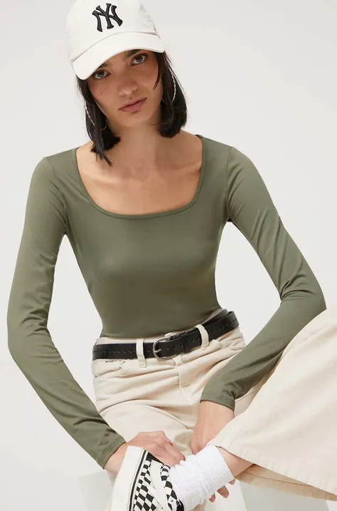 Majica z dolgimi rokavi Hollister Co. ženski, zelena barva
