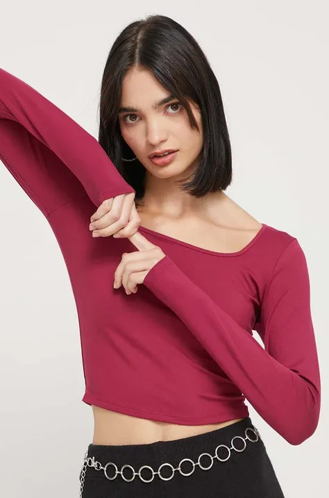 Tričko s dlhým rukávom Hollister Co. dámsky, fialová farba
