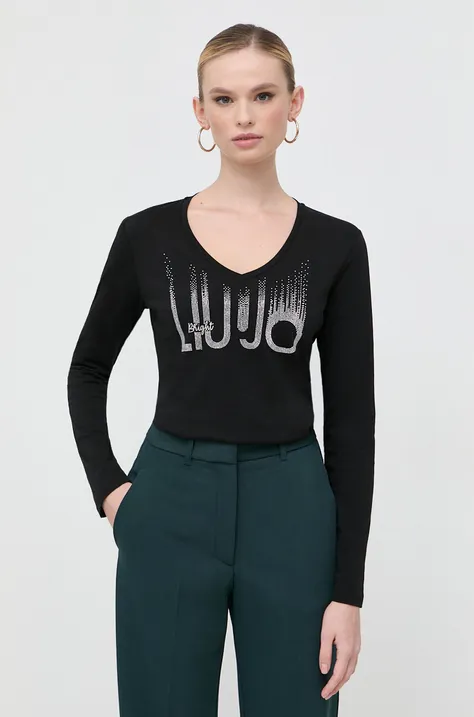 Βαμβακερή μπλούζα με μακριά μανίκια Liu Jo χρώμα: μαύρο