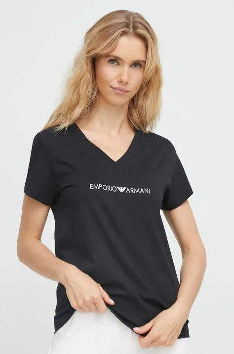 Памучна домашна тениска Emporio Armani Underwear в черно