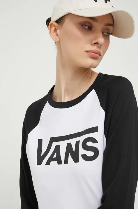 Βαμβακερή μπλούζα με μακριά μανίκια Vans χρώμα: άσπρο