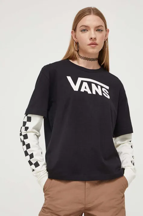 Bavlnené tričko s dlhým rukávom Vans čierna farba